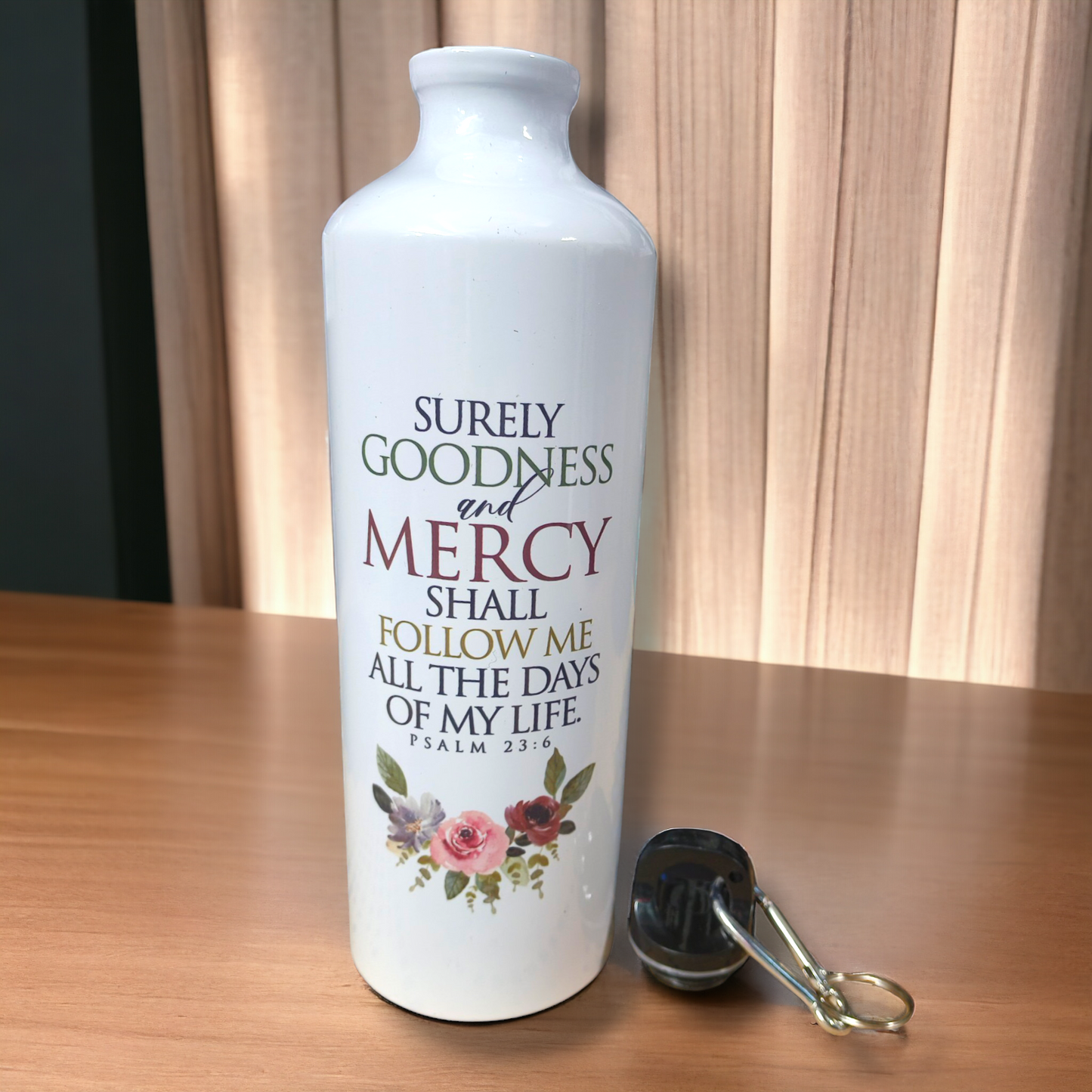 Aluminum Sports Bottle | Bible Verses Printed ( Paslm 23 : 6 ) | 700ml | White Blank | Travel Sports Water Bottles
