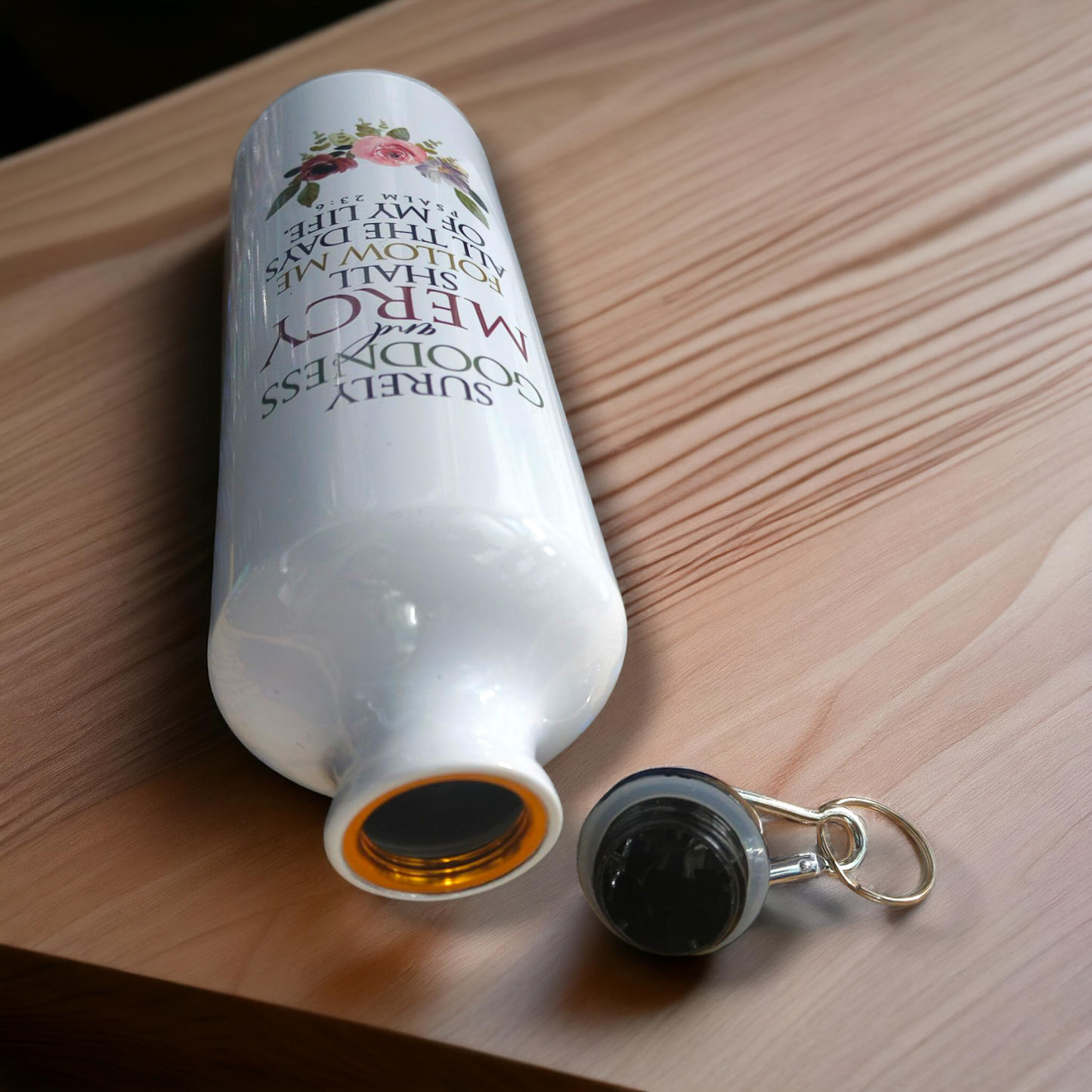 Aluminum Sports Bottle | Bible Verses Printed ( Paslm 23 : 6 ) | 700ml | White Blank | Travel Sports Water Bottles