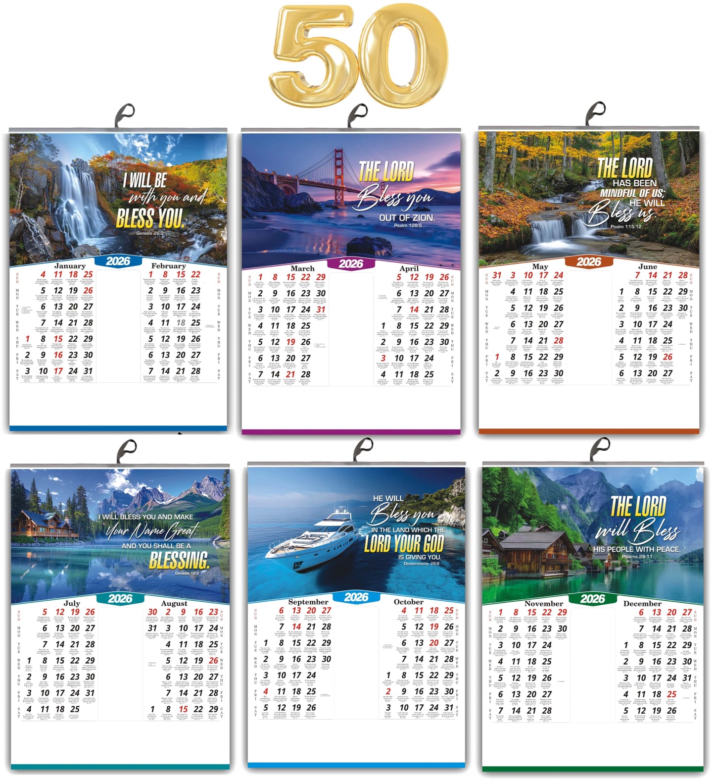 2026 Nature Wall Calendar in English | Positive Promise Quotes | Flowers Birds Artwork | Premium Glossy Art Paper
