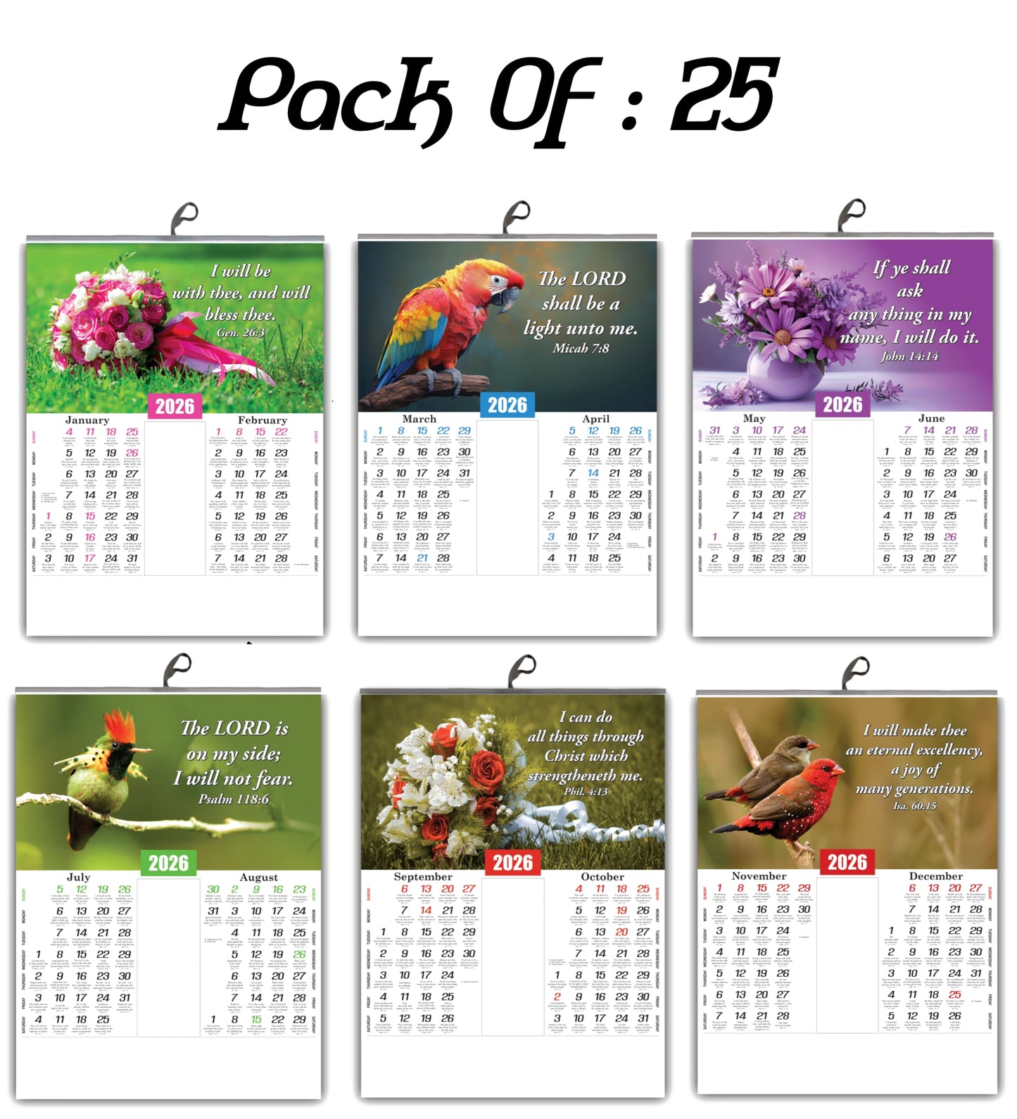 2026 English Baby Calendar: Beautiful Flowers, Birds, and Inspirational Promise Words | 15x20 Inch Premium Glossy Wall Calendar