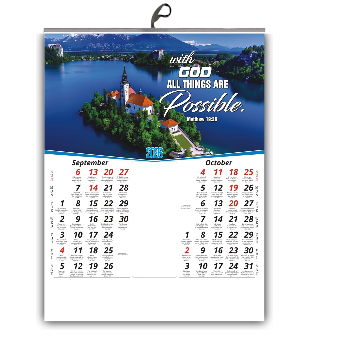 Best 2026 English Calendar with Flowers Birds Images and Motivational English Promise Words - 15x20 Inch Glossy Wall Decor