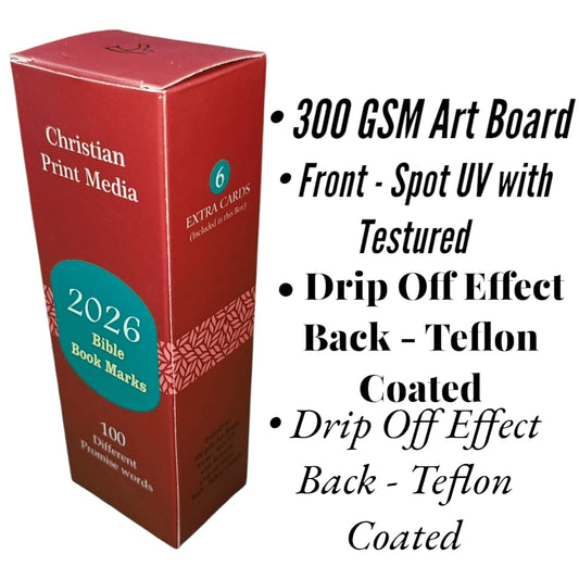2026 Bilingual Bible Bookmarks (Hindi & English) – 100 Promise Verses – 300gsm Art Board – Spot-UV + Textured Drip-Off – Teflon-Coated Back