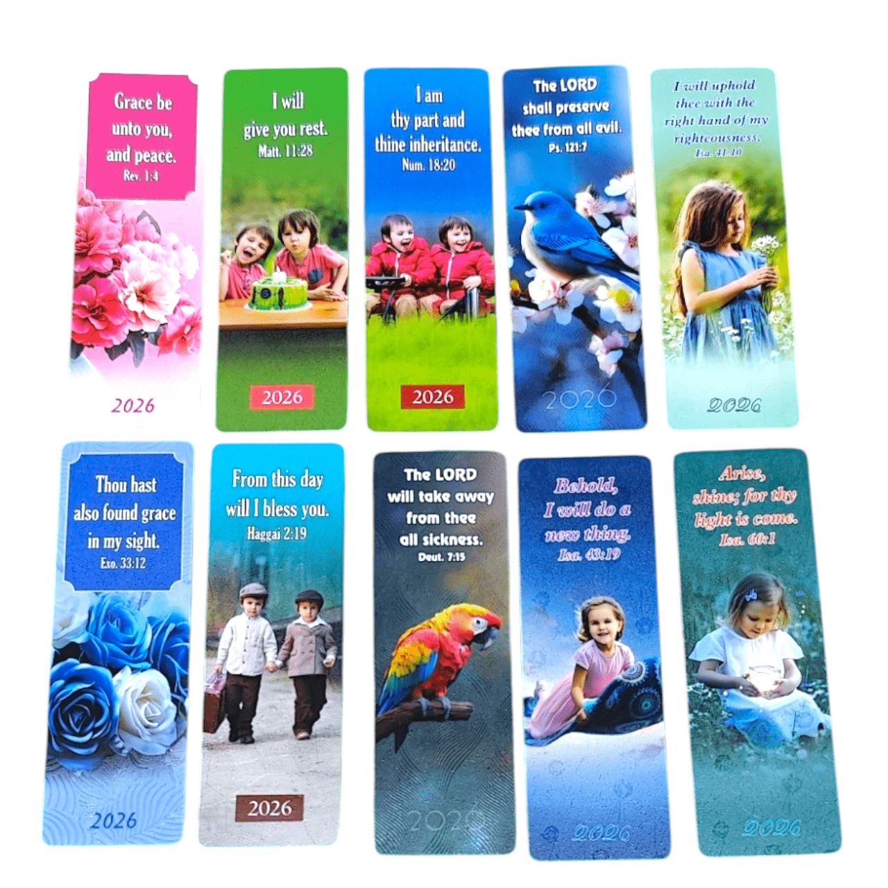 2026 Bilingual Bible Bookmarks (Hindi & English) – 100 Promise Verses – 300gsm Art Board – Spot-UV + Textured Drip-Off – Teflon-Coated Back