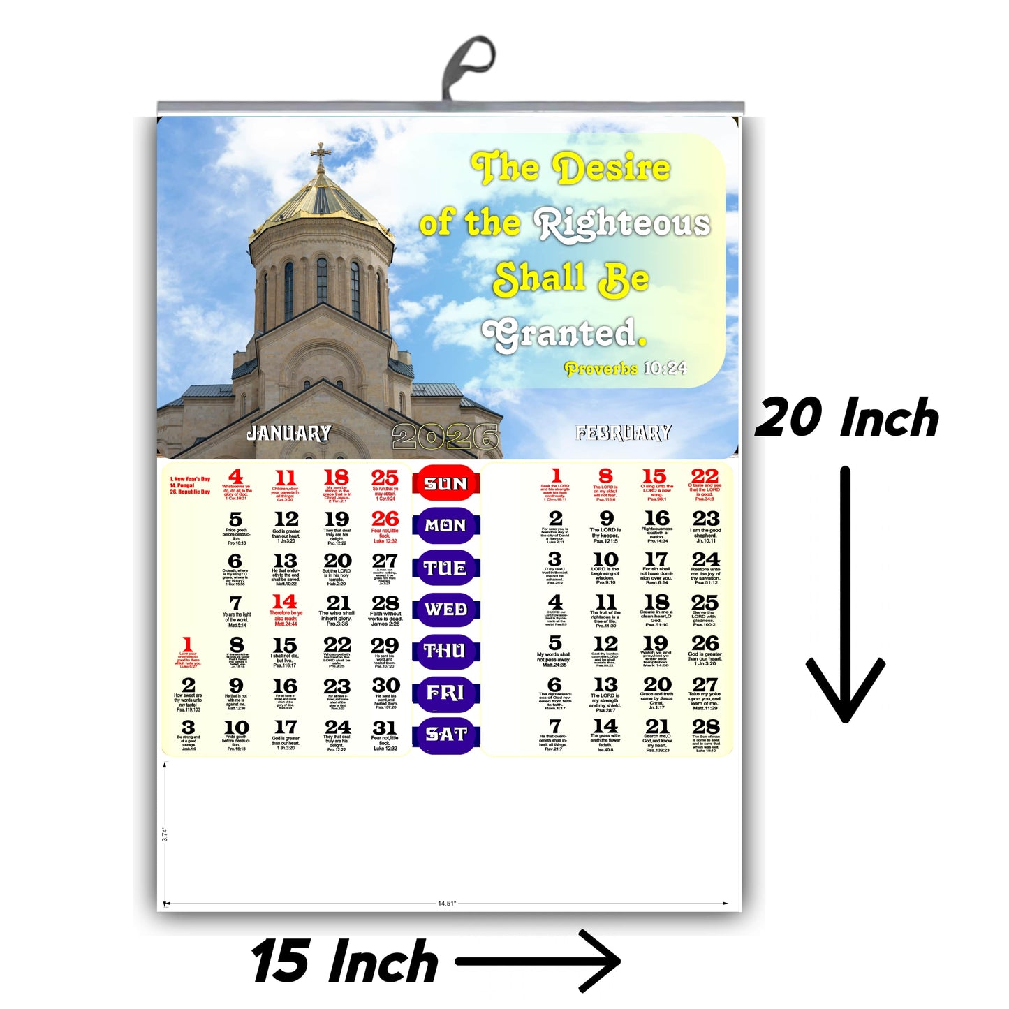2026 Large Christian Wall Calendar 15x20 Inch | English Bible Verses on Premium Glossy Paper | 3-Page Floral & Baby Theme