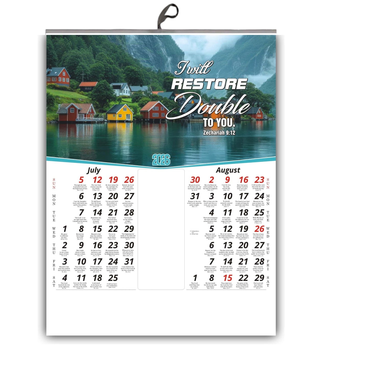 Best 2026 English Calendar with Flowers Birds Images and Motivational English Promise Words - 15x20 Inch Glossy Wall Decor