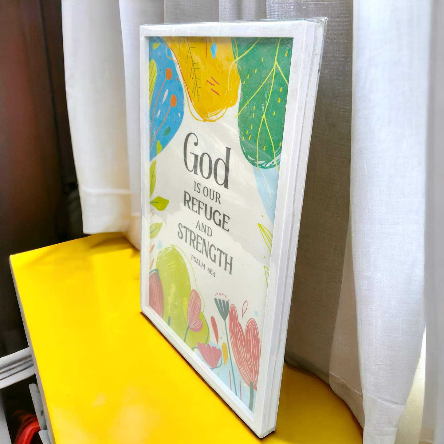 Premium English Bible Verses Photo Frame | Hanging Frame | High Quality | Best Gift For Home Decor | Psalms 46:1 | 13 inch × 19 inch