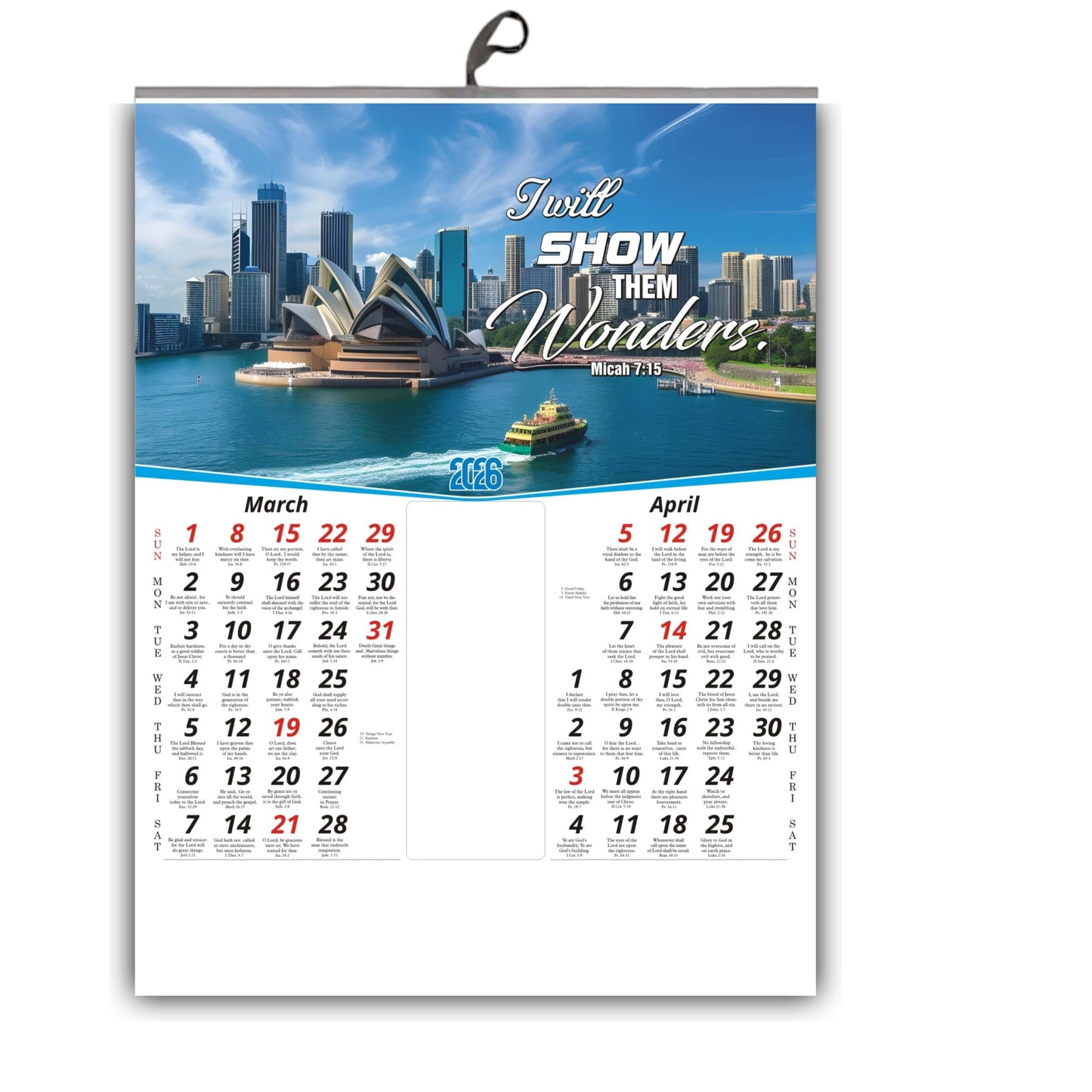 Best 2026 English Calendar with Flowers Birds Images and Motivational English Promise Words - 15x20 Inch Glossy Wall Decor
