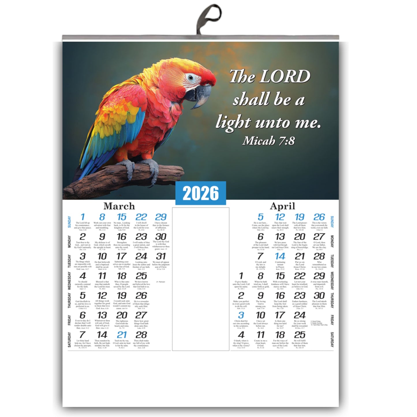 2026 English Baby Calendar: Beautiful Flowers, Birds, and Inspirational Promise Words | 15x20 Inch Premium Glossy Wall Calendar