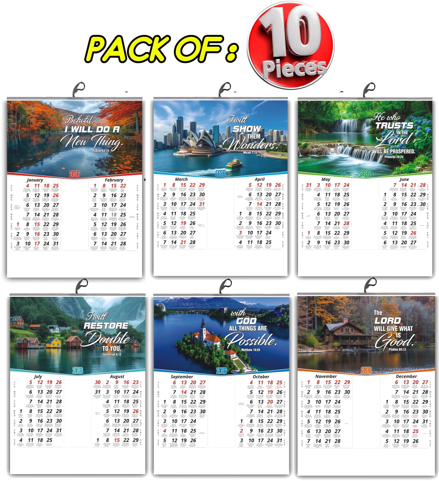Best 2026 English Calendar with Flowers Birds Images and Motivational English Promise Words - 15x20 Inch Glossy Wall Decor