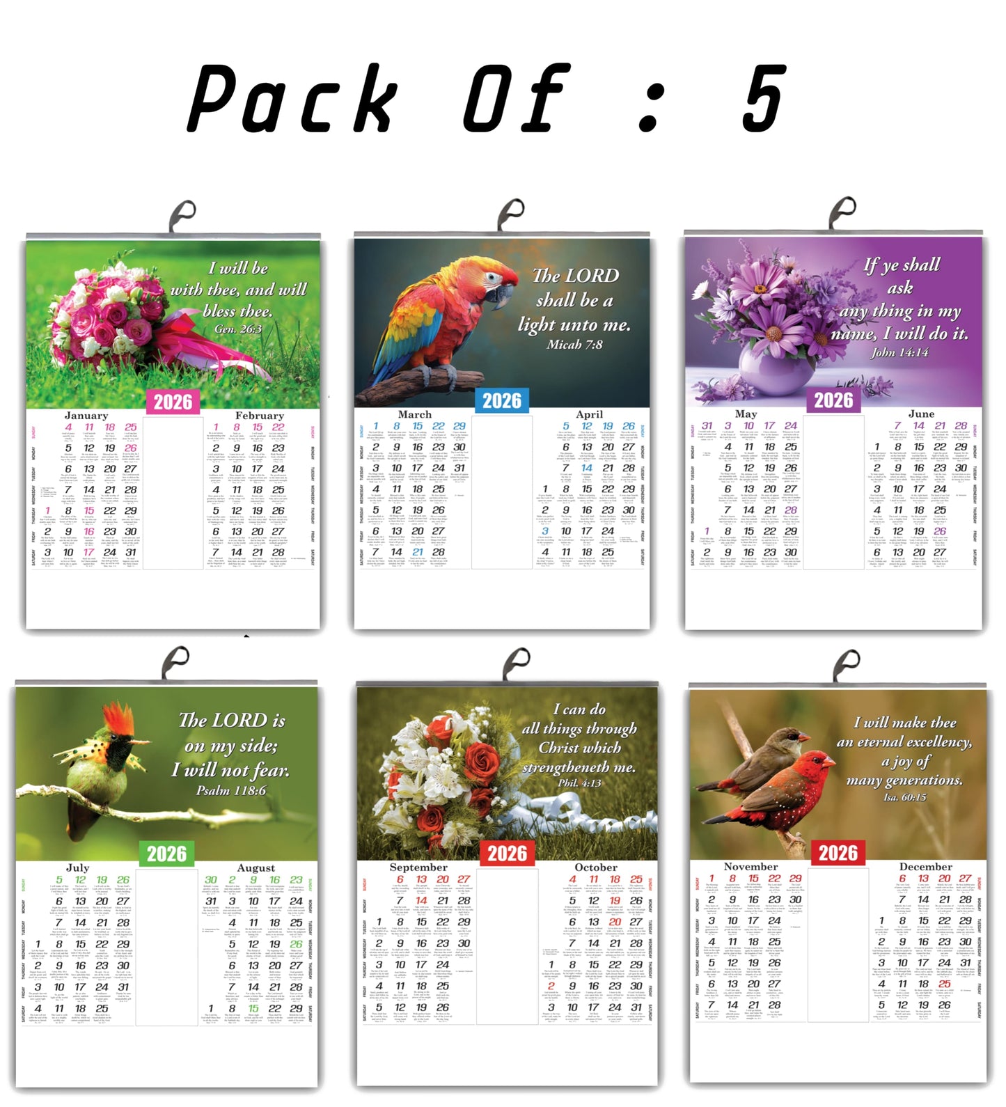 2026 English Baby Calendar: Beautiful Flowers, Birds, and Inspirational Promise Words | 15x20 Inch Premium Glossy Wall Calendar