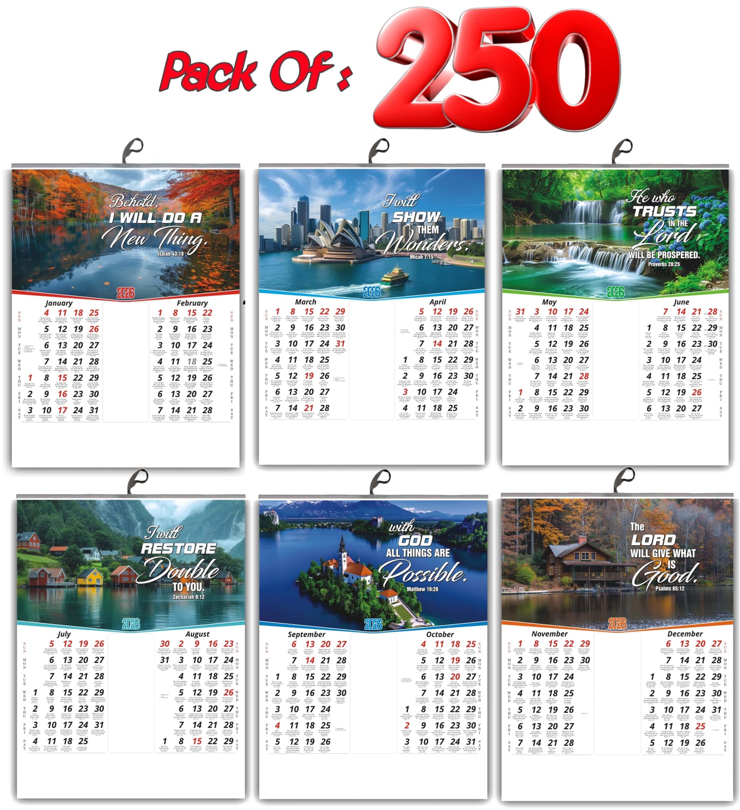 Best 2026 English Calendar with Flowers Birds Images and Motivational English Promise Words - 15x20 Inch Glossy Wall Decor