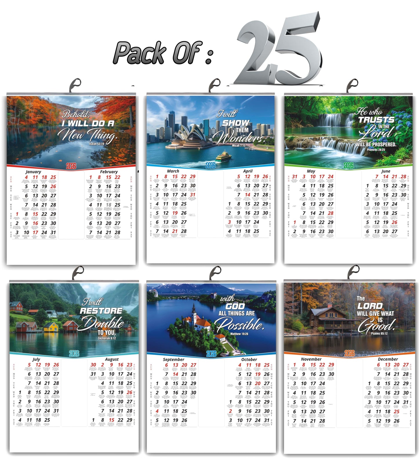 Best 2026 English Calendar with Flowers Birds Images and Motivational English Promise Words - 15x20 Inch Glossy Wall Decor