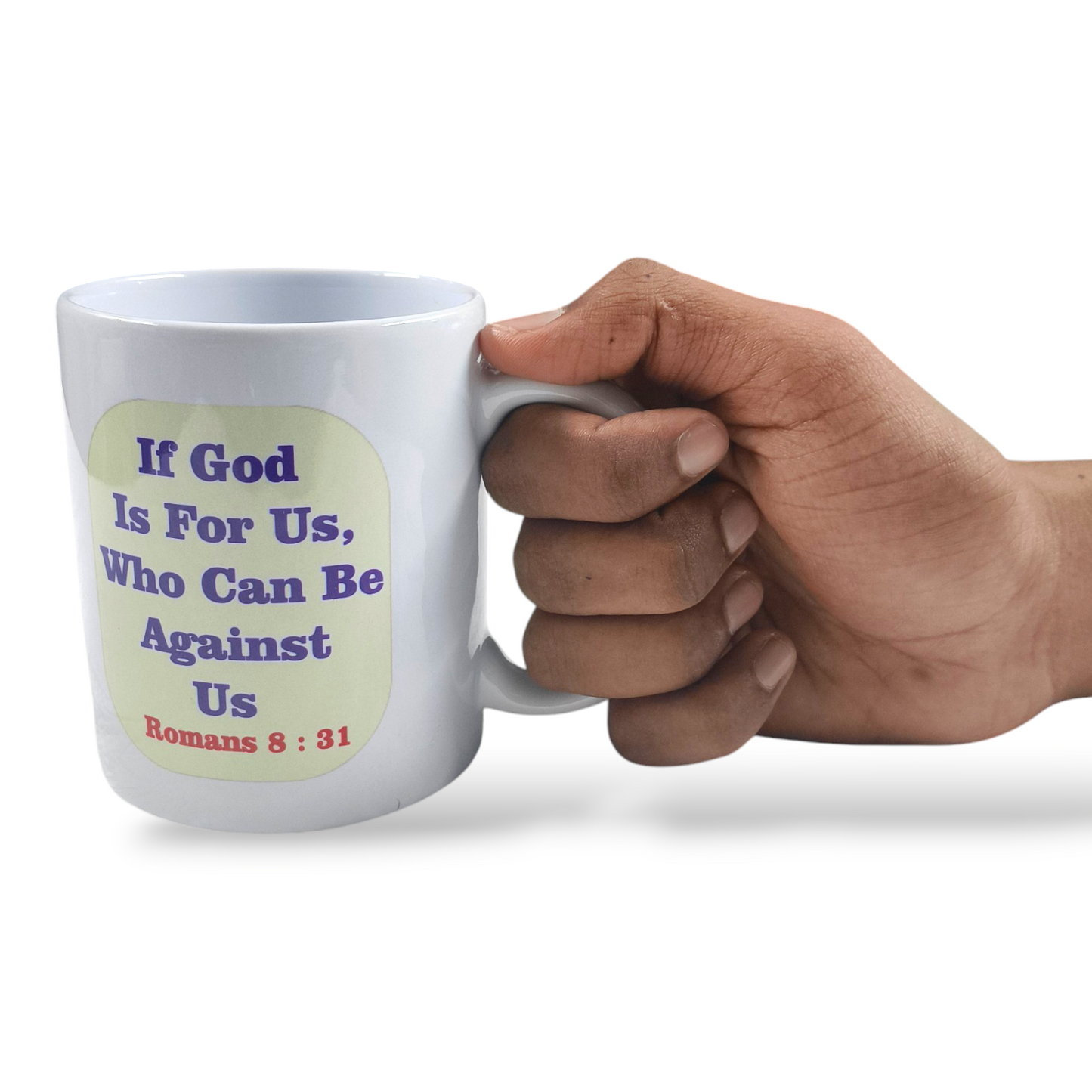 Premier Ceramic Coffee White Mug | Bible Verses Printed ( Front Side रोमियों 8 : 31 ) ( Back Side Romans 8 : 31 ) | Best Gift For Your Friend's For & Home Decor