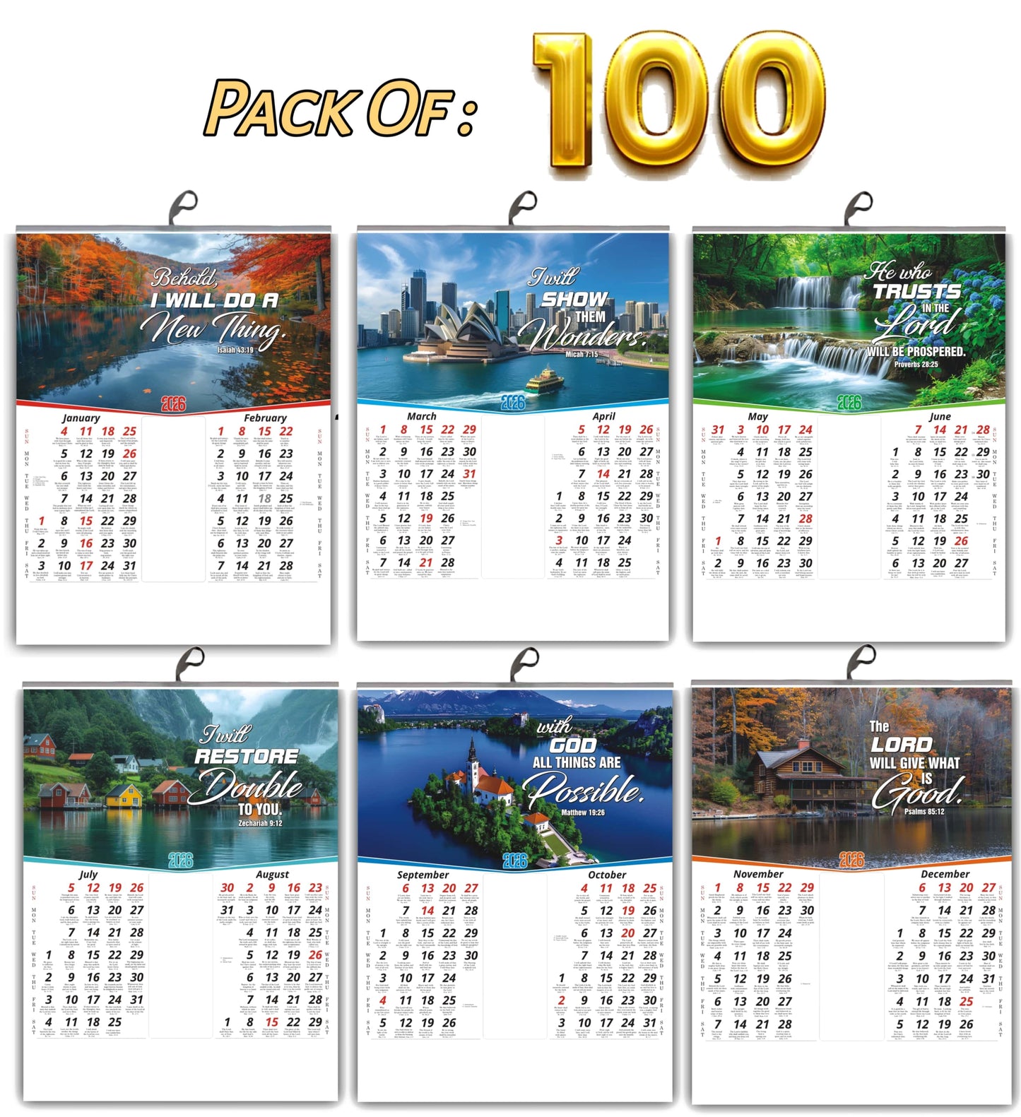 Best 2026 English Calendar with Flowers Birds Images and Motivational English Promise Words - 15x20 Inch Glossy Wall Decor