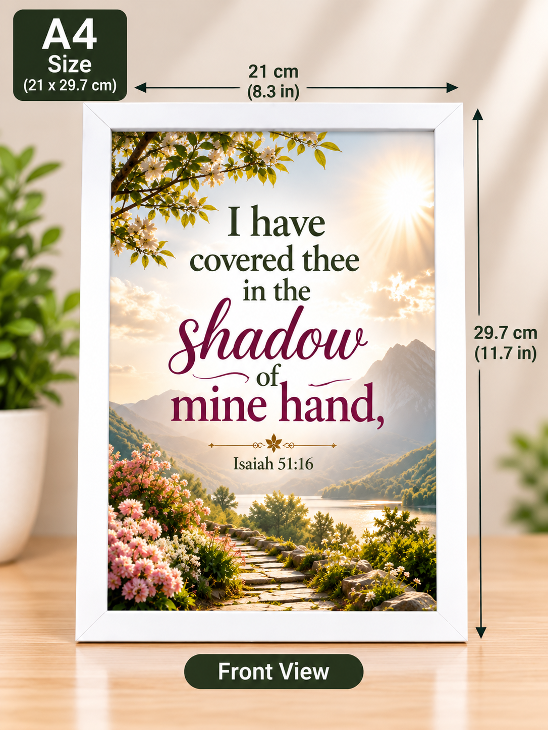 Isaiah 51:16 A4 Bible Verse Frame – Shadow of Mine Hand – White