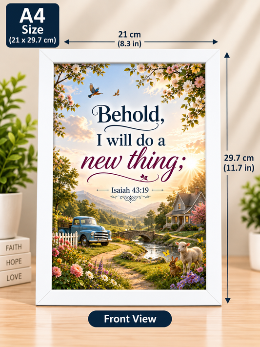 Isaiah 43:19 A4 White Bible Verse Frame