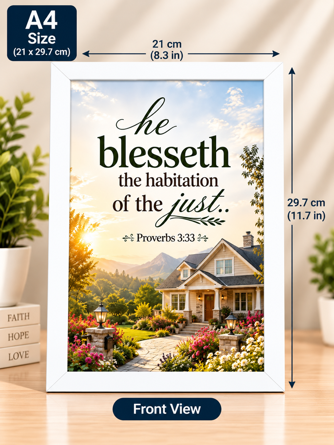 Proverbs 3:33 A4 Bible Verse Frame – He Blesseth the Habitation – White