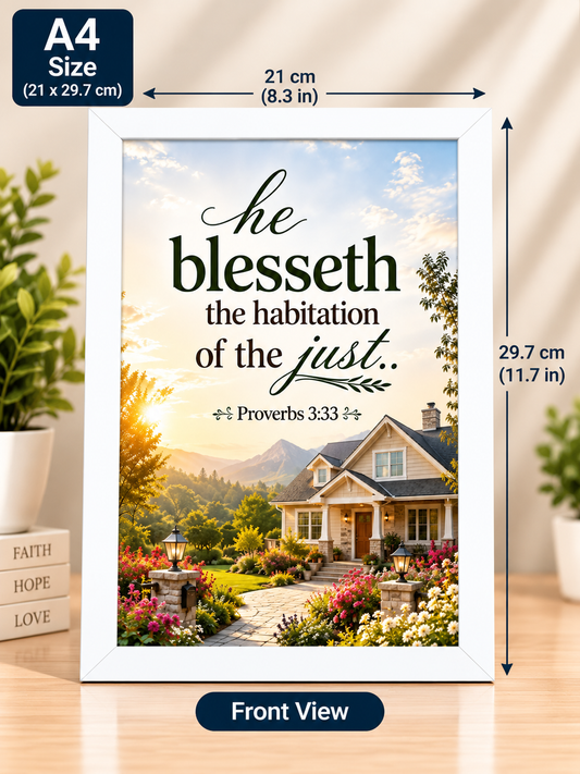 Proverbs 3:33 A4 Bible Verse Frame – He Blesseth the Habitation – White