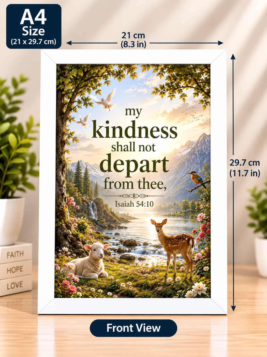 Isaiah 54:10 A4 Bible Verse Frame – My Kindness Shall Not Depart – White