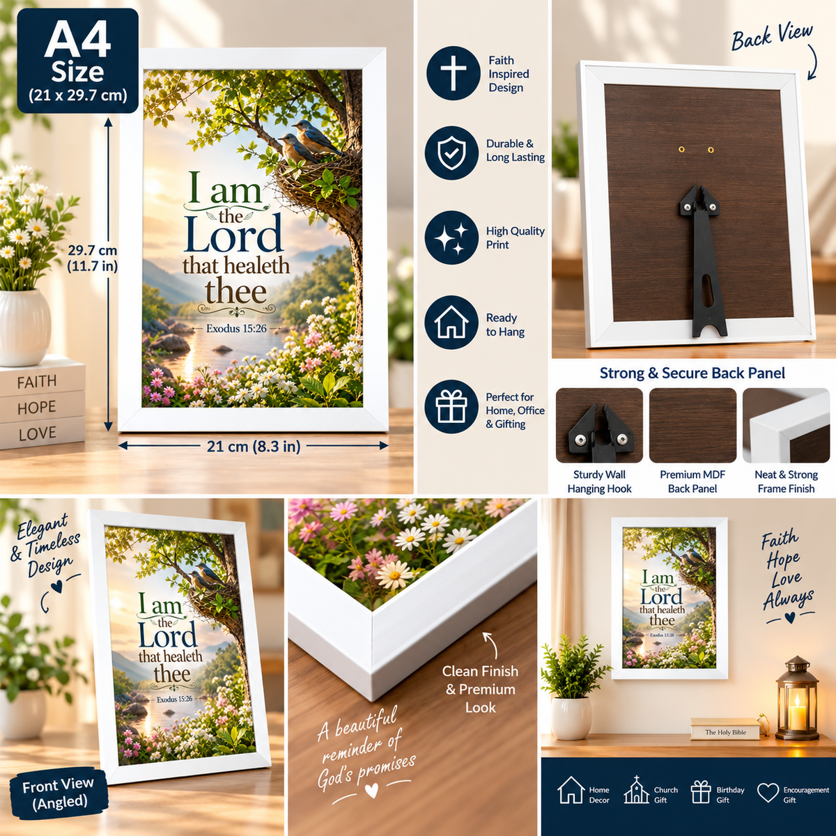 Exodus 15:26 A4 Bible Verse Frame – I Am the Lord That Healeth Thee – White