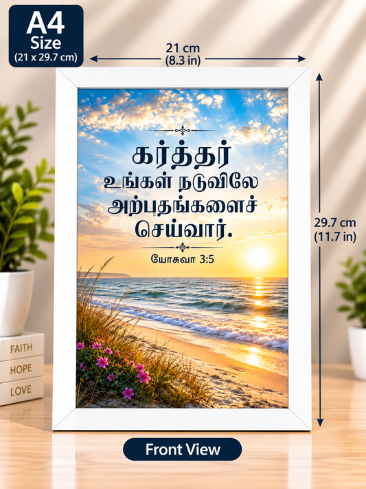Joshua 3:5 Tamil A4 White Bible Verse Frame