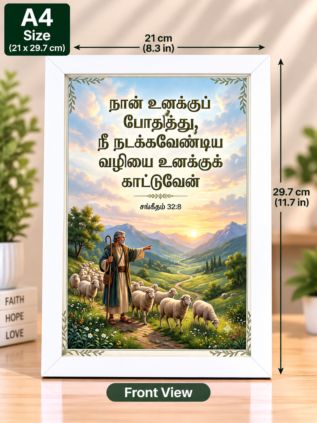 Psalm 32:8 A4 Bible Verse Frame – Tamil Scripture Art