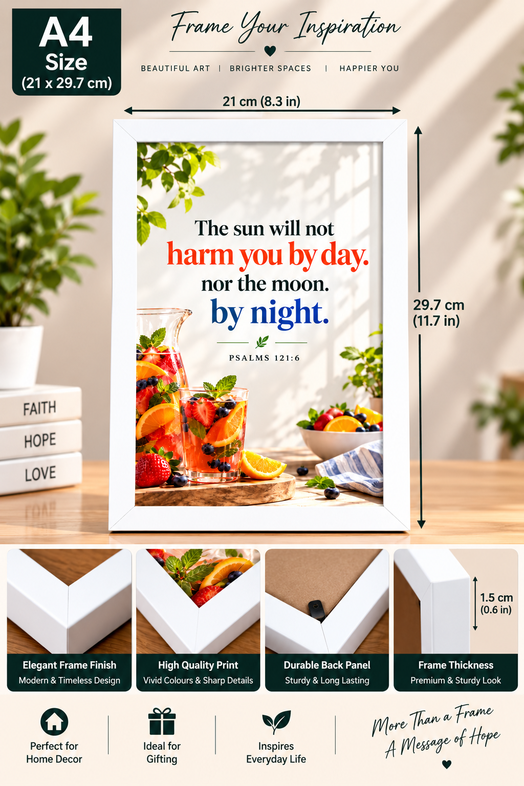 A4 Bible Verse Frame – PSALMS 121:6 – White