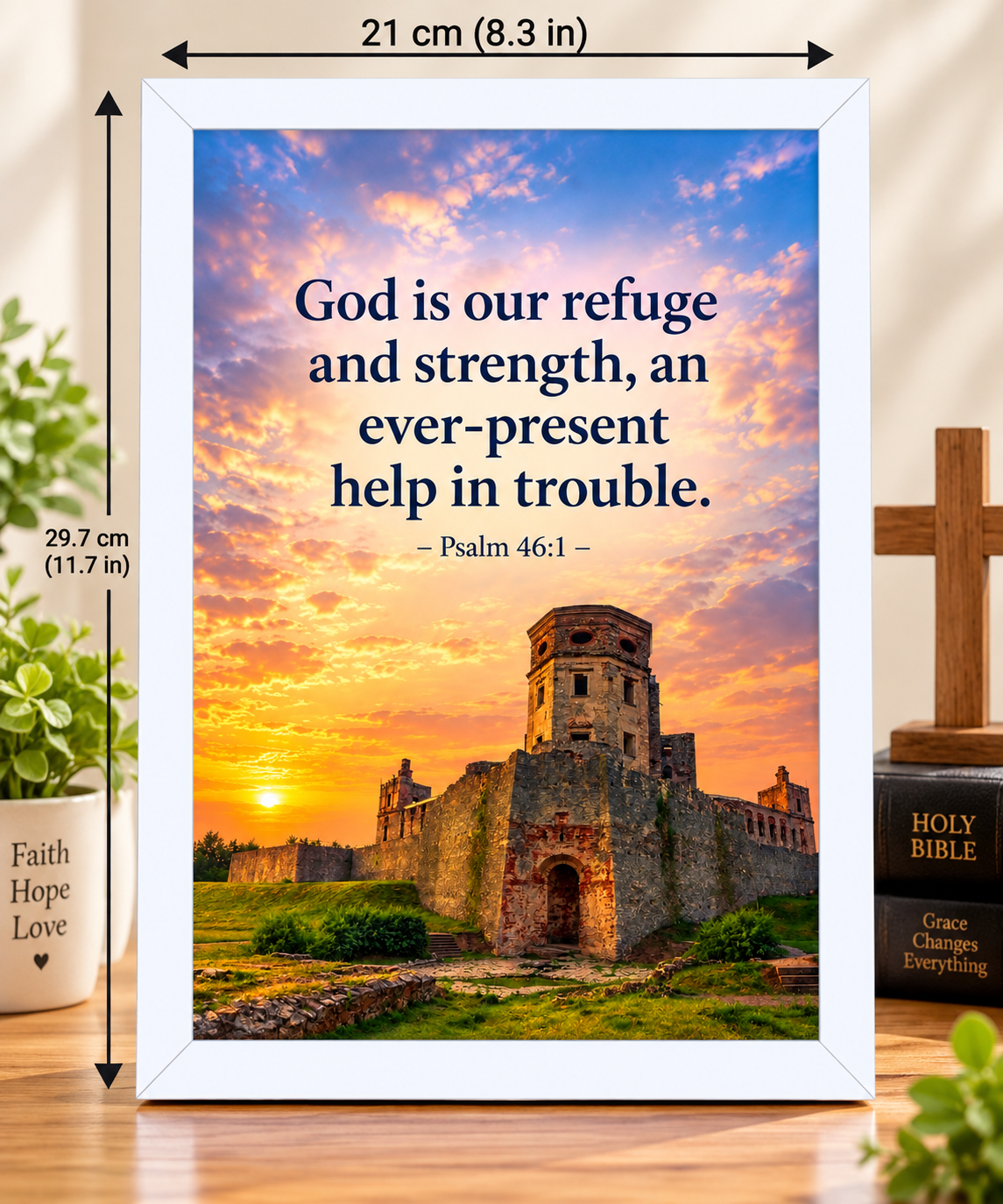 Psalm 46:1  White Bible Verse Frame