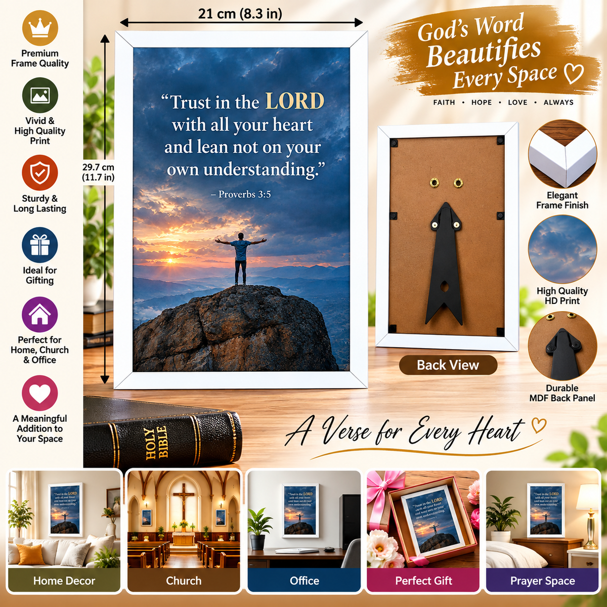 Proverbs 3:5  White Bible Verse Frame