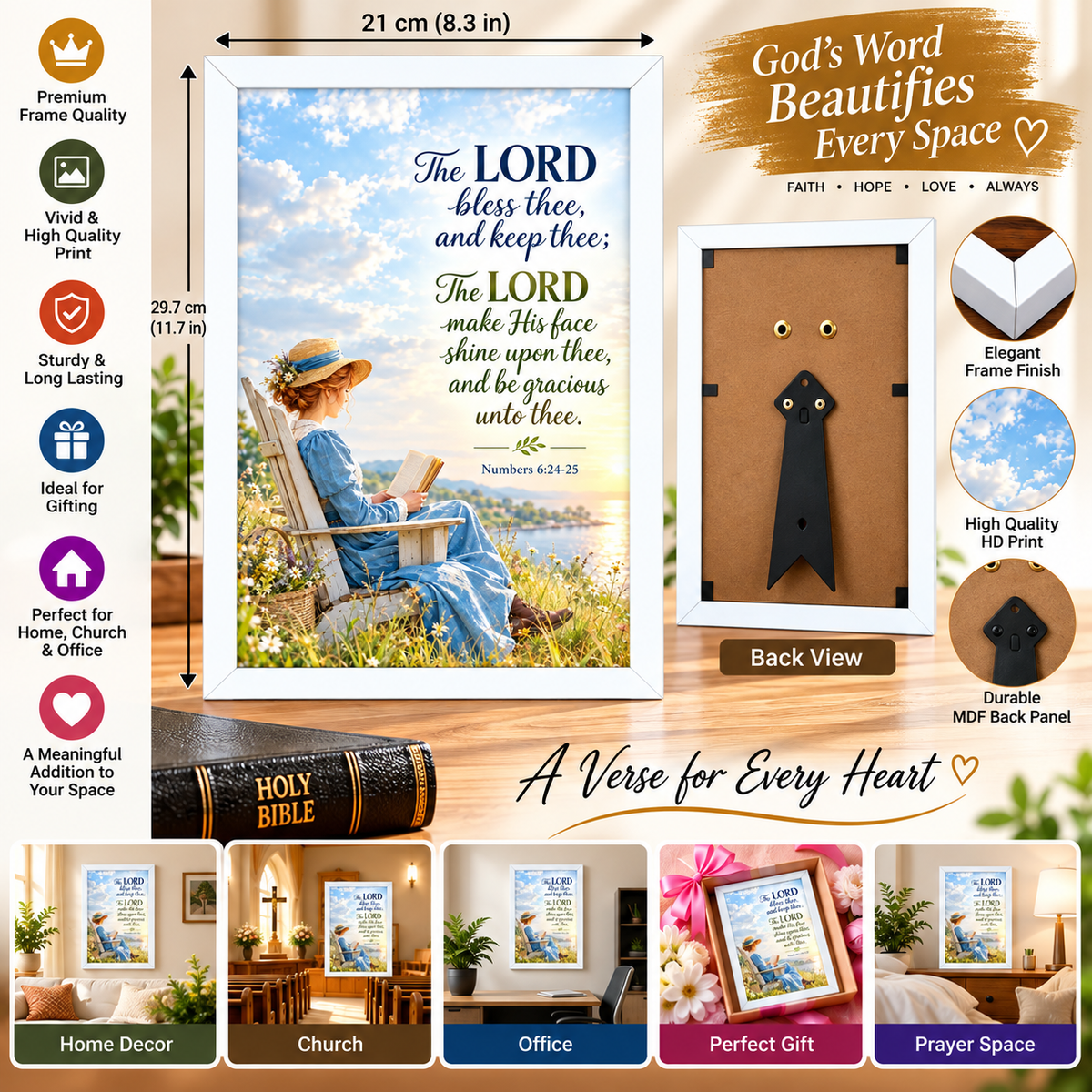 Numbers 6:24-25  White Bible Verse Frame