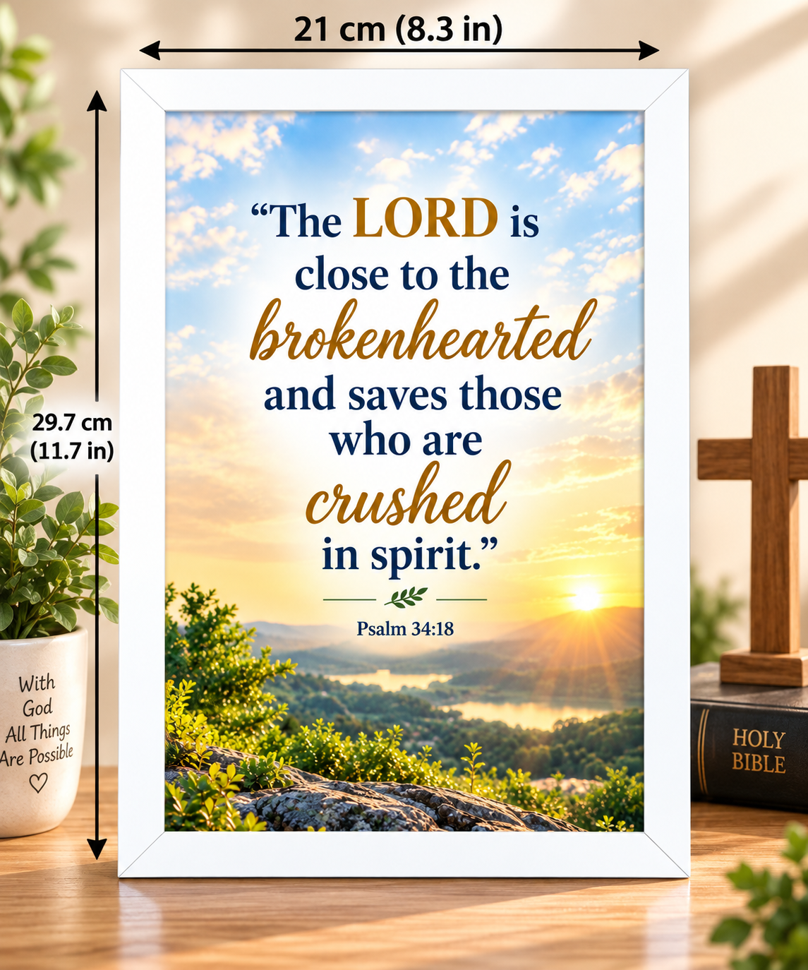 Psalm 34:18  White Bible Verse Frame