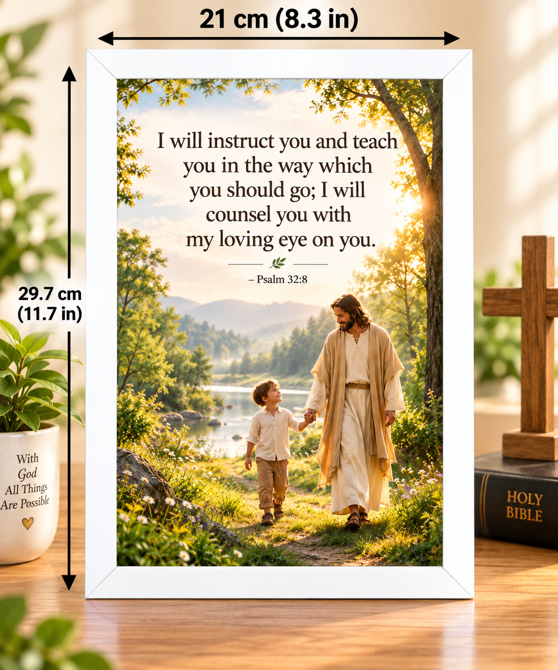 Psalm 32:8  White Bible Verse Frame