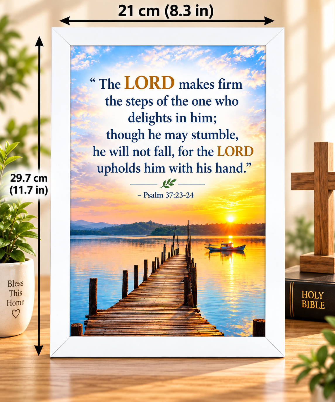 Psalm 37:23-24  White Bible Verse Frame