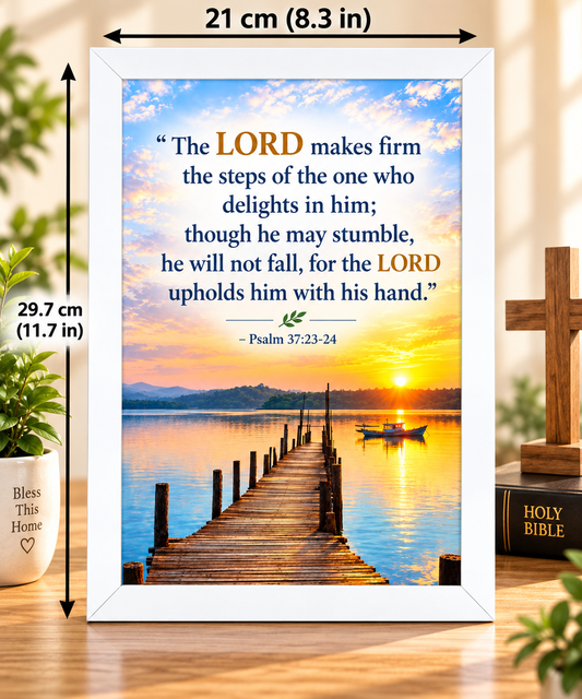 Psalm 37:23-24  White Bible Verse Frame