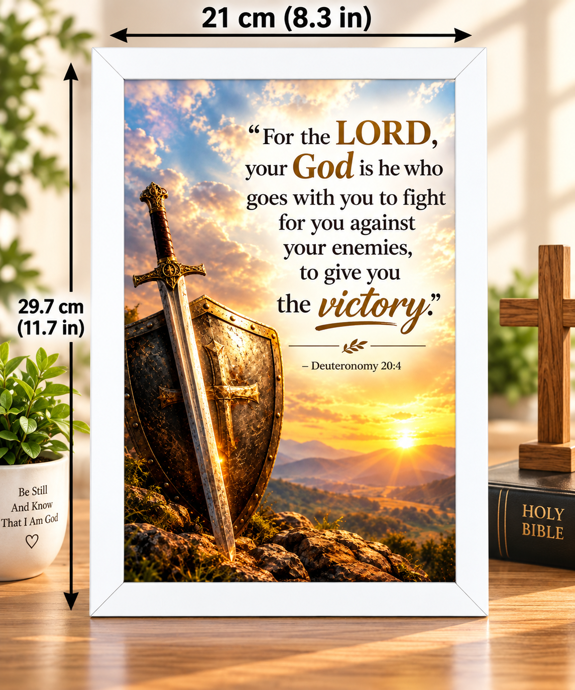 Deuteronomy 20:4 Bible Verse Frame – 21 × 29.7 cm | White