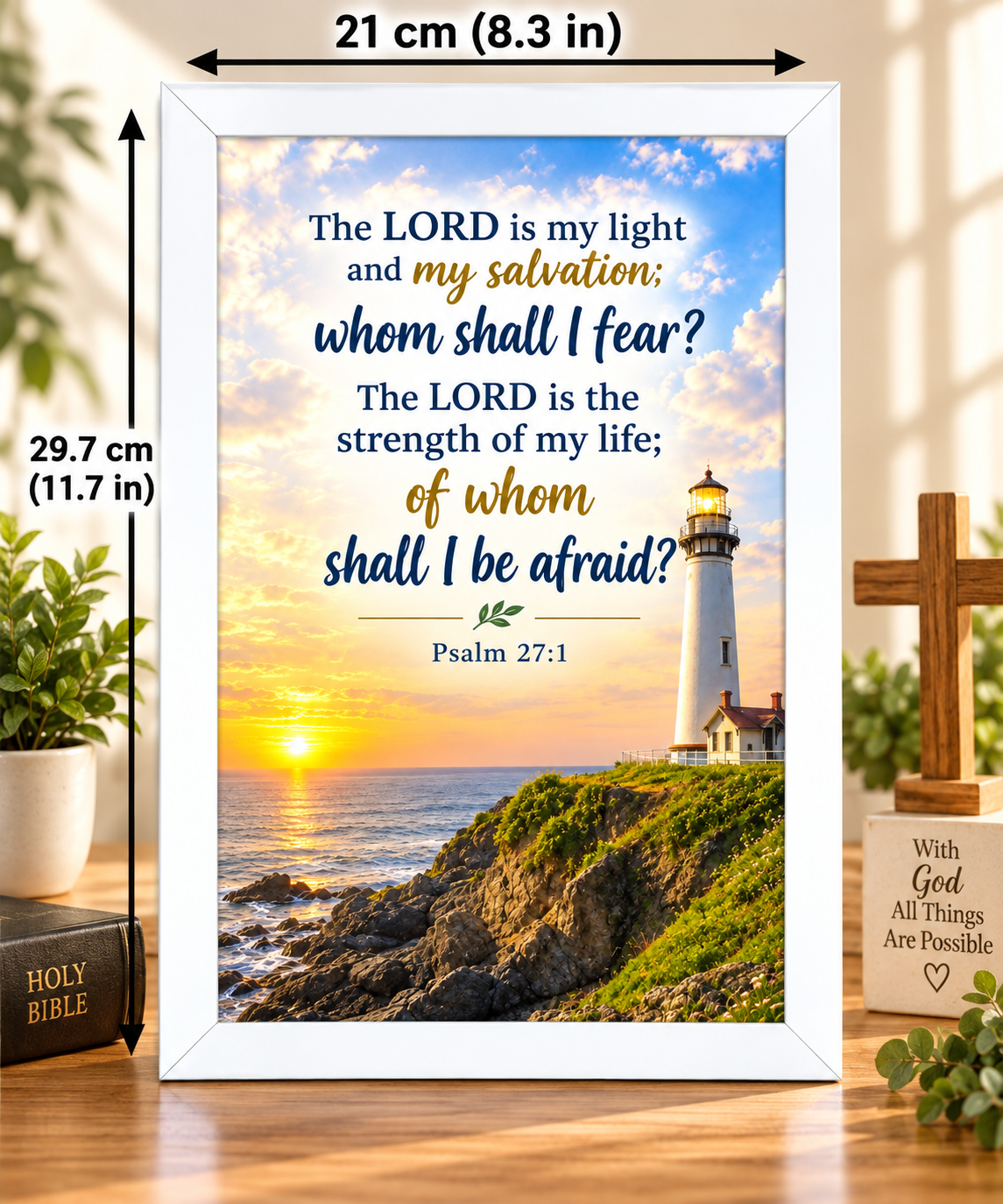 Psalm 27:1  Bible Verse Frame – White Christian Wall Art