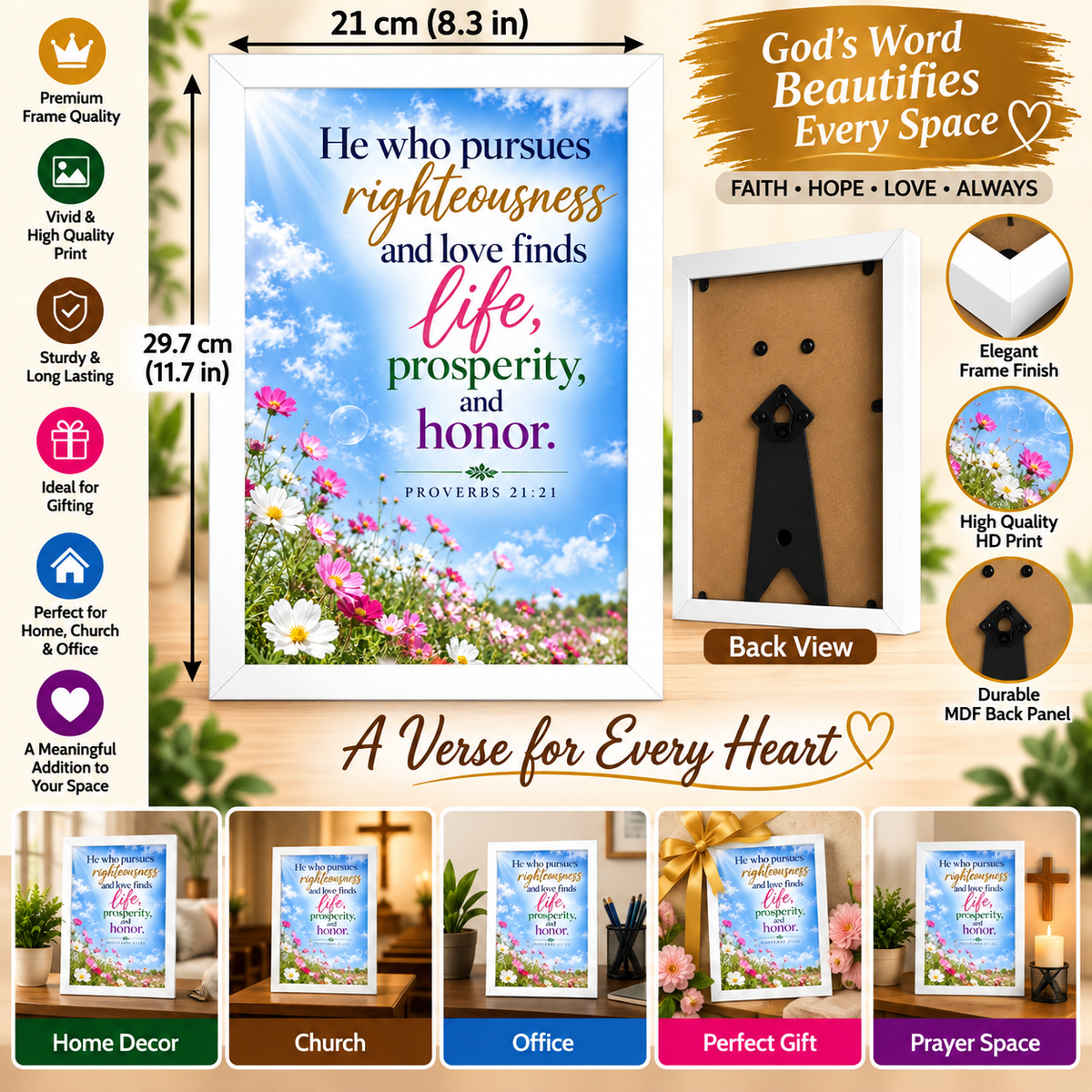 Proverbs 21:21  Bible Verse Frame – Righteousness & Love