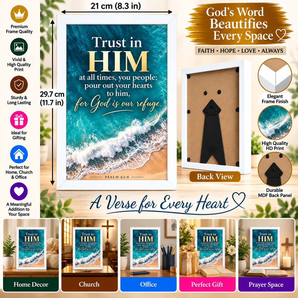 Psalm 62:8 A4 Bible Verse Frame – Trust in Him