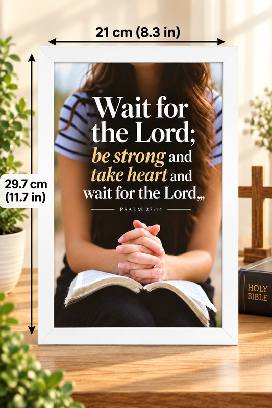 Psalm 27:14 White Bible Verse Frame White