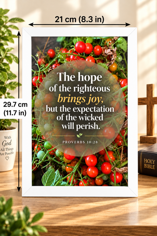 Proverbs 10:28 Bible Verse Frame – Hope Brings Joy
