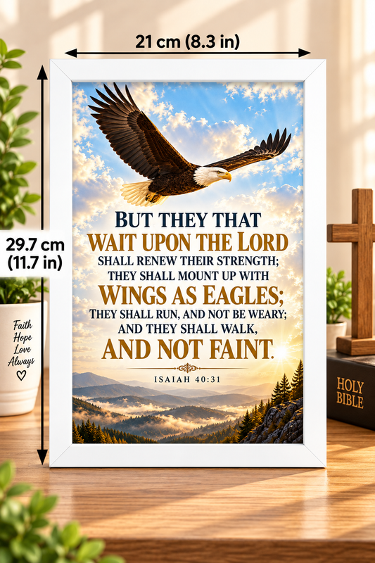 Isaiah 40:31 Bible Verse Frame – 21 × 29.7 cm White Frame