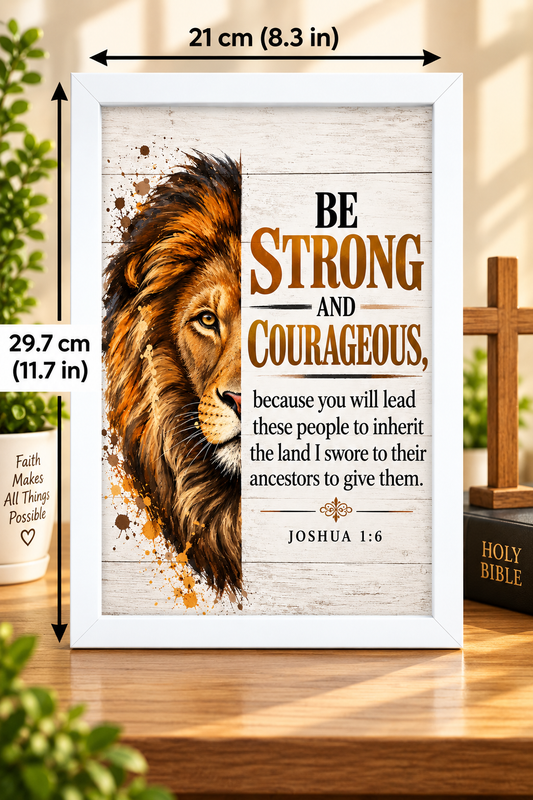 Joshua 1:6 Bible Verse Frame – 21 × 29.7 cm | White