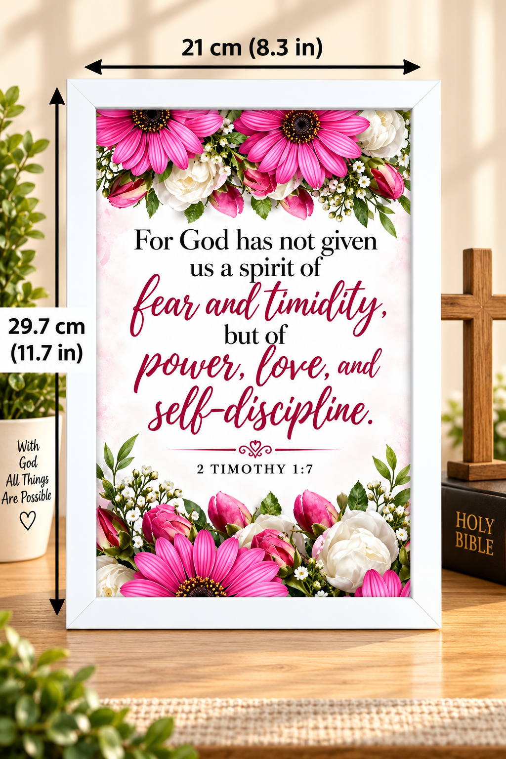 2 Timothy 1:7 White Bible Verse Frame