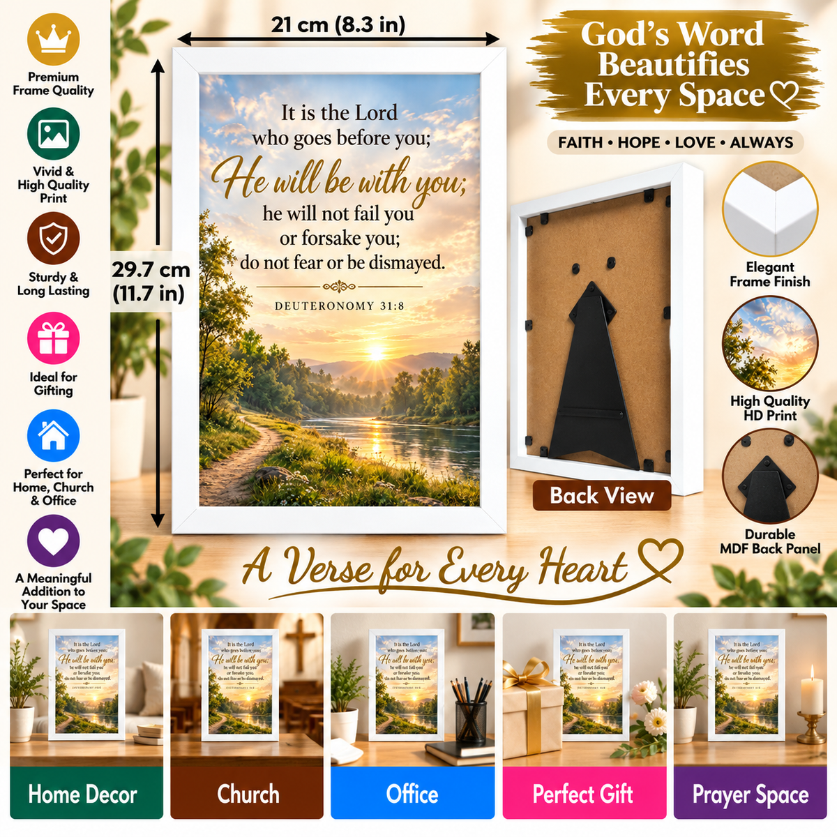 Deuteronomy 31:8 White Bible Verse Frame