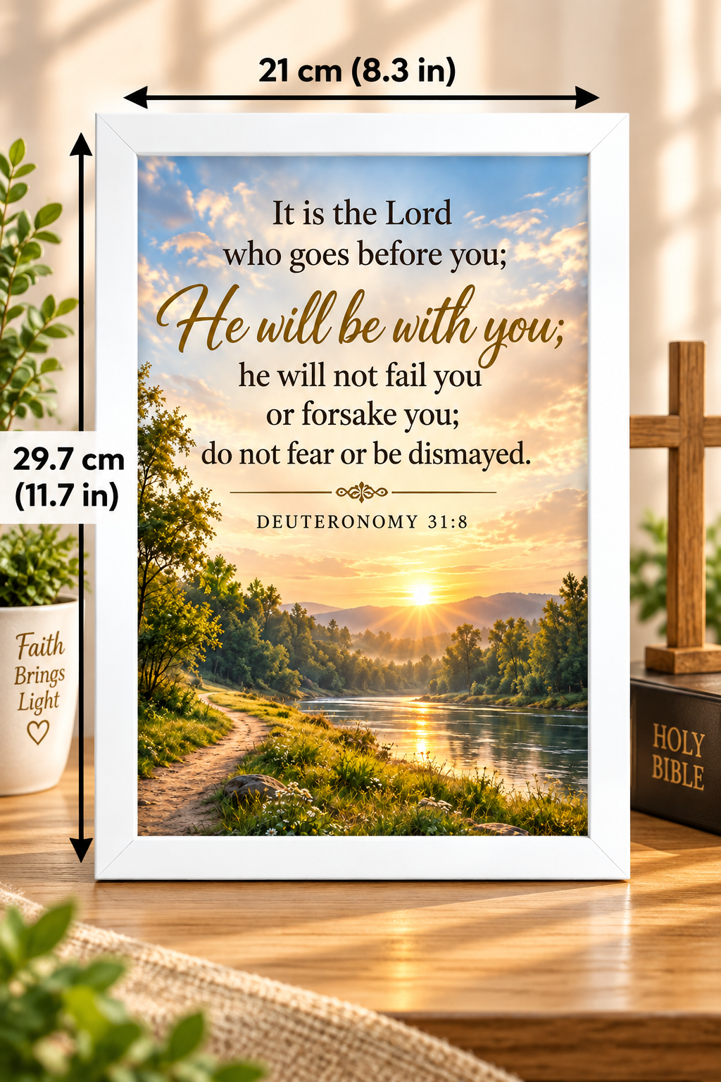 Deuteronomy 31:8 White Bible Verse Frame