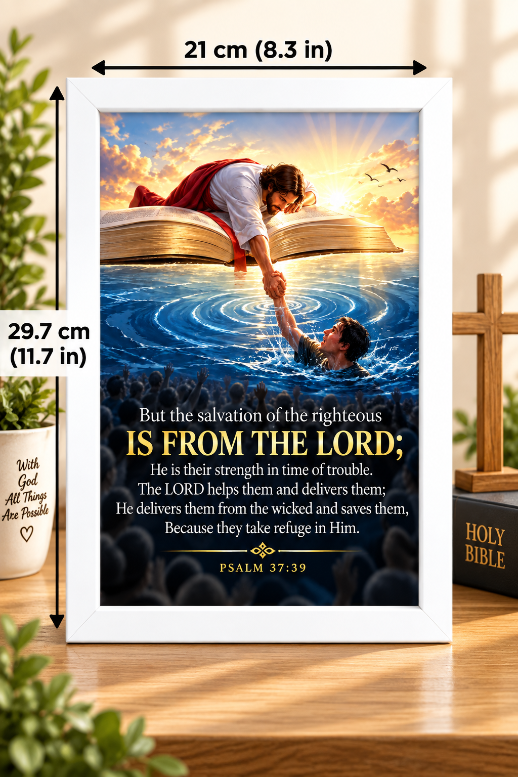 Psalm 37:39 White Bible Verse Frame
