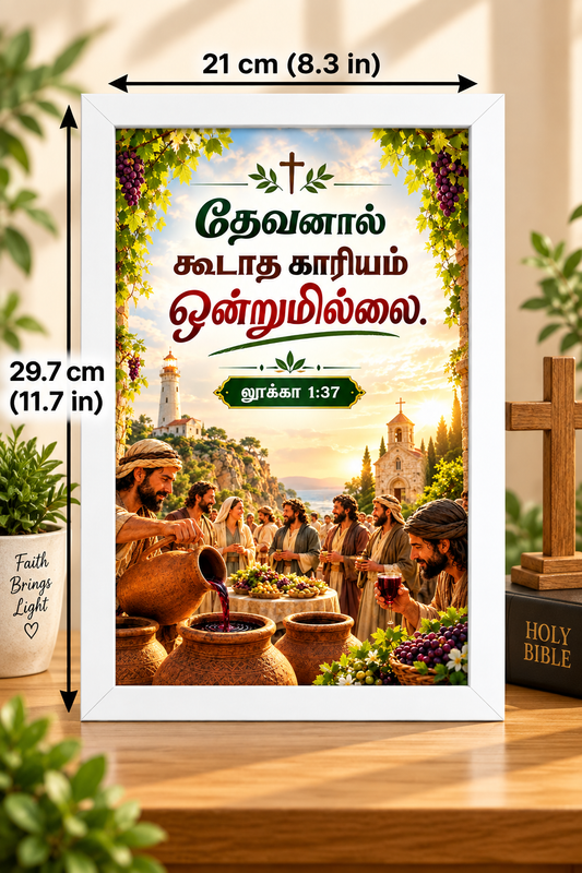 Luke 1:37 Tamil Bible Verse Frame | தேவனால் கூடாத காரியம் ஒன்றுமில்லை | White Portrait Christian Wall Decor