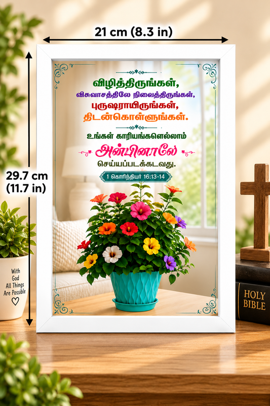 1 கொரிந்தியர் 16:13-14 Tamil Bible Verse Frame
