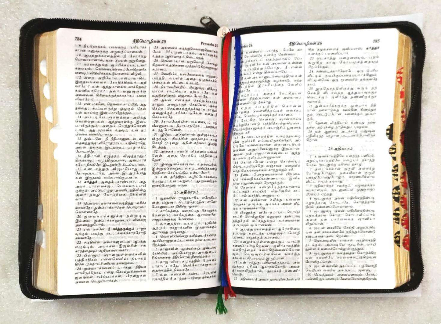 Tamil Bible Semi-Compact Red Letter Edition with Thumb Index - Brown Zippered Cover