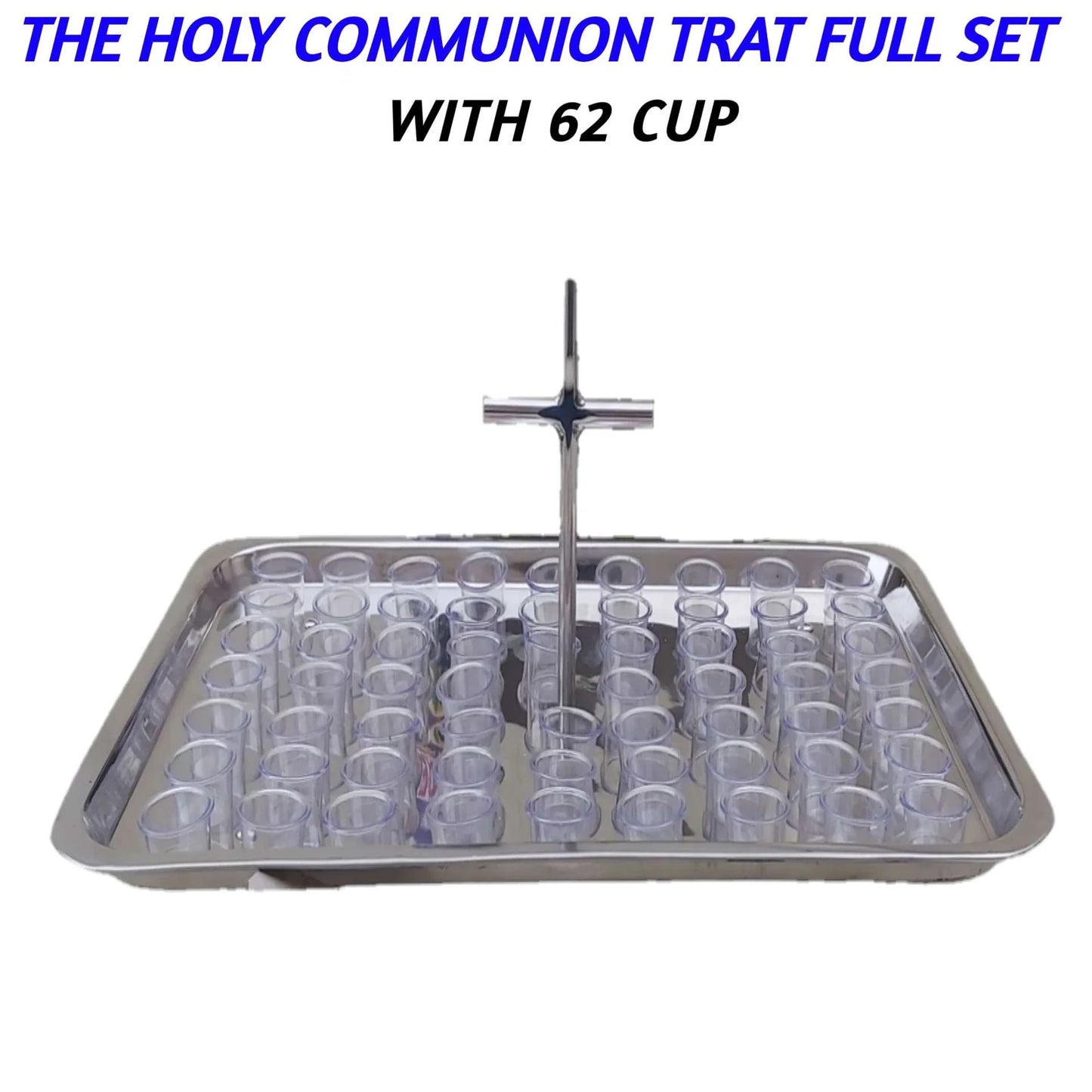 The Holy Communion Tray | & With 62 Communion Cup | For Church Holy Communion | Pure Stel Material | Stel Cross Handel